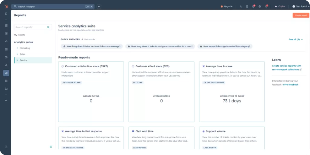 HubSpot CRM Offers Detailed Customer Service Reports