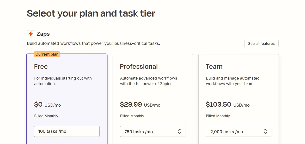 zapier pricing
