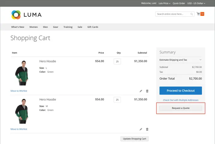 Request for Quote (RFQ) feature