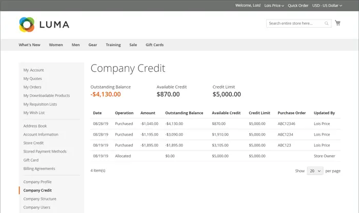 Credit Limit & Payment on Account feature in adobe