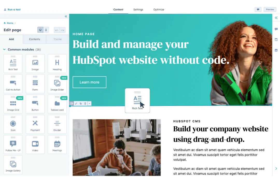 hubspot cms website optimization